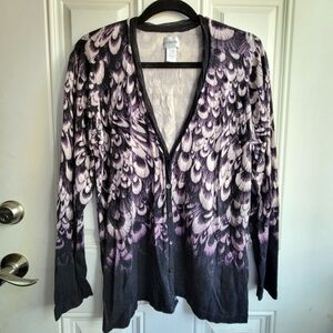 Chico's Peacock Print Cardigan